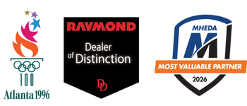 Logos of 1996 Olympics, MHEDA MVP Award, and Raymond Dealer of Distiniction