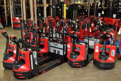 Fleet of Raymond 8210 motorized pallet jacks