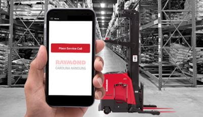 Carolina Handling Service App on Phone with forklift in background with scannable QR code