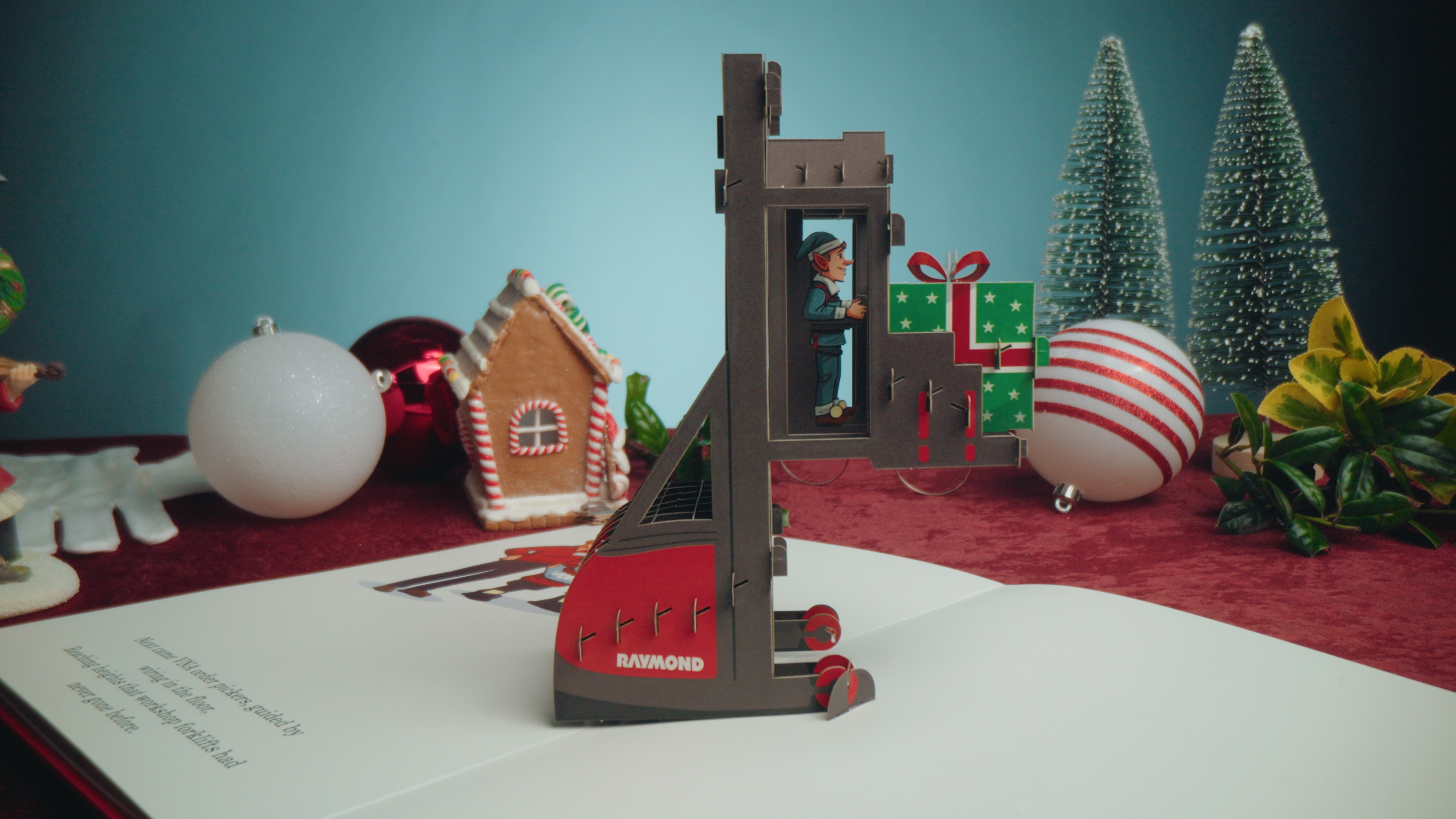 Elf on Raymond forklift popup book