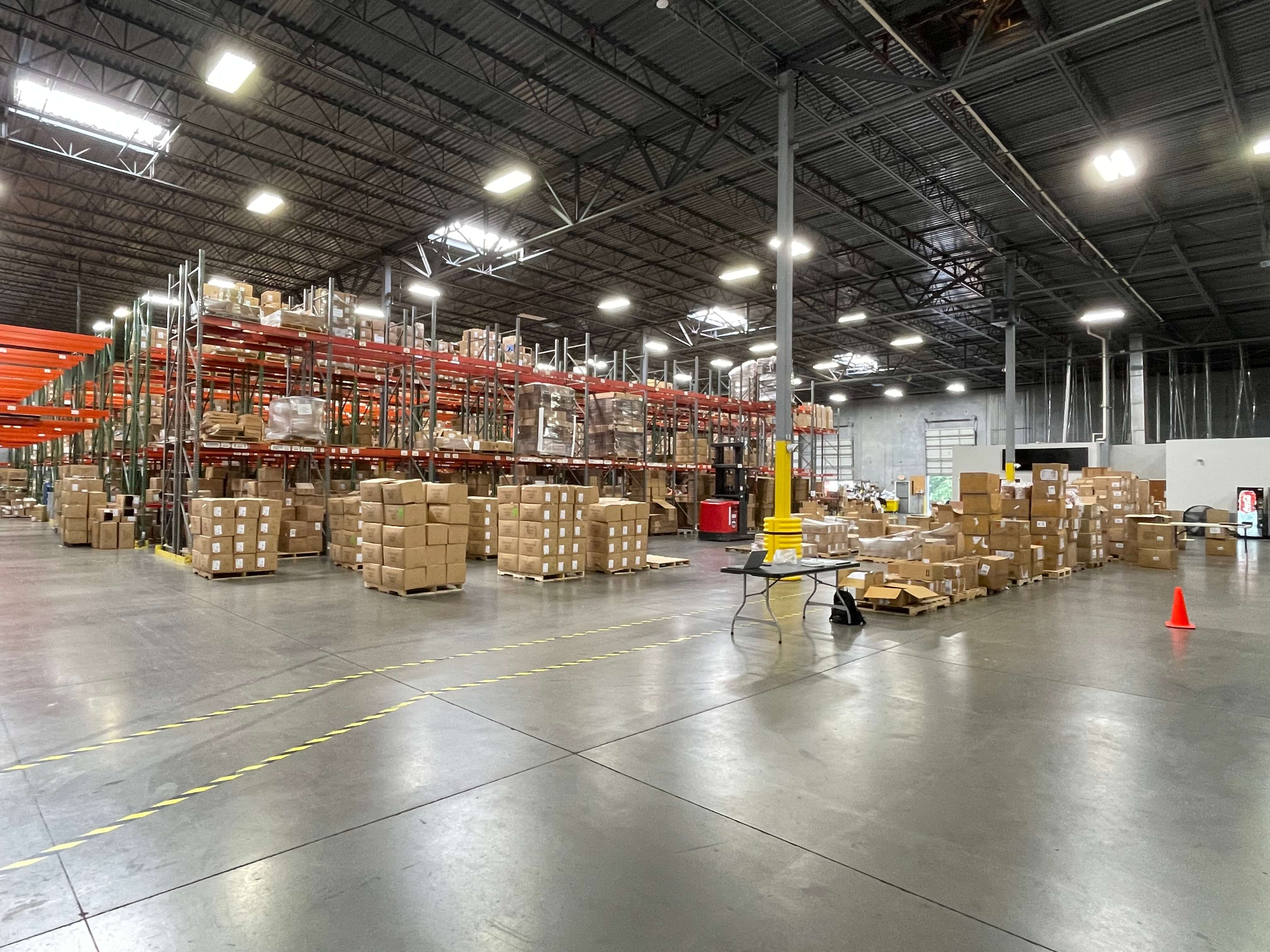 Design engineers took advantage of underutilized floor space in the middle of the Premier Yarns warehouse to install a conveyor with packing stations on either side.